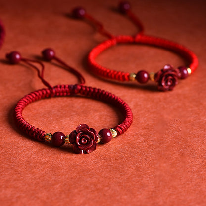 Cinnabar Rose Red String Bracelet with 18K Gold Accents – Love, Prosperity, and Protection