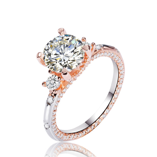 Timeless Elegance: 925 Sterling Silver Moissanite Ring with Rose Gold Accent