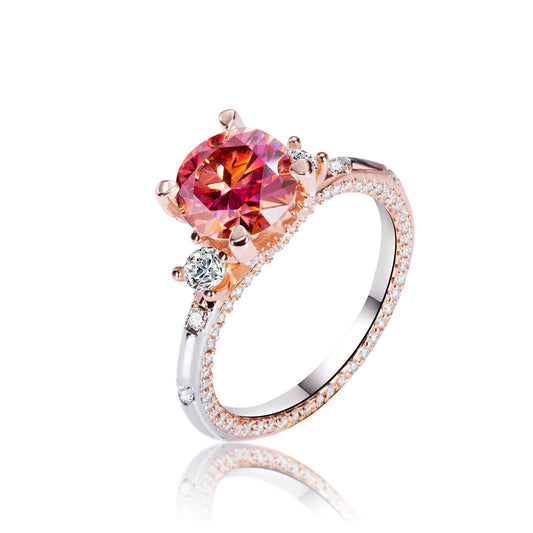 Radiant Rose: 925 Sterling Silver 2CT Moissanite Ring with Sunset Glow