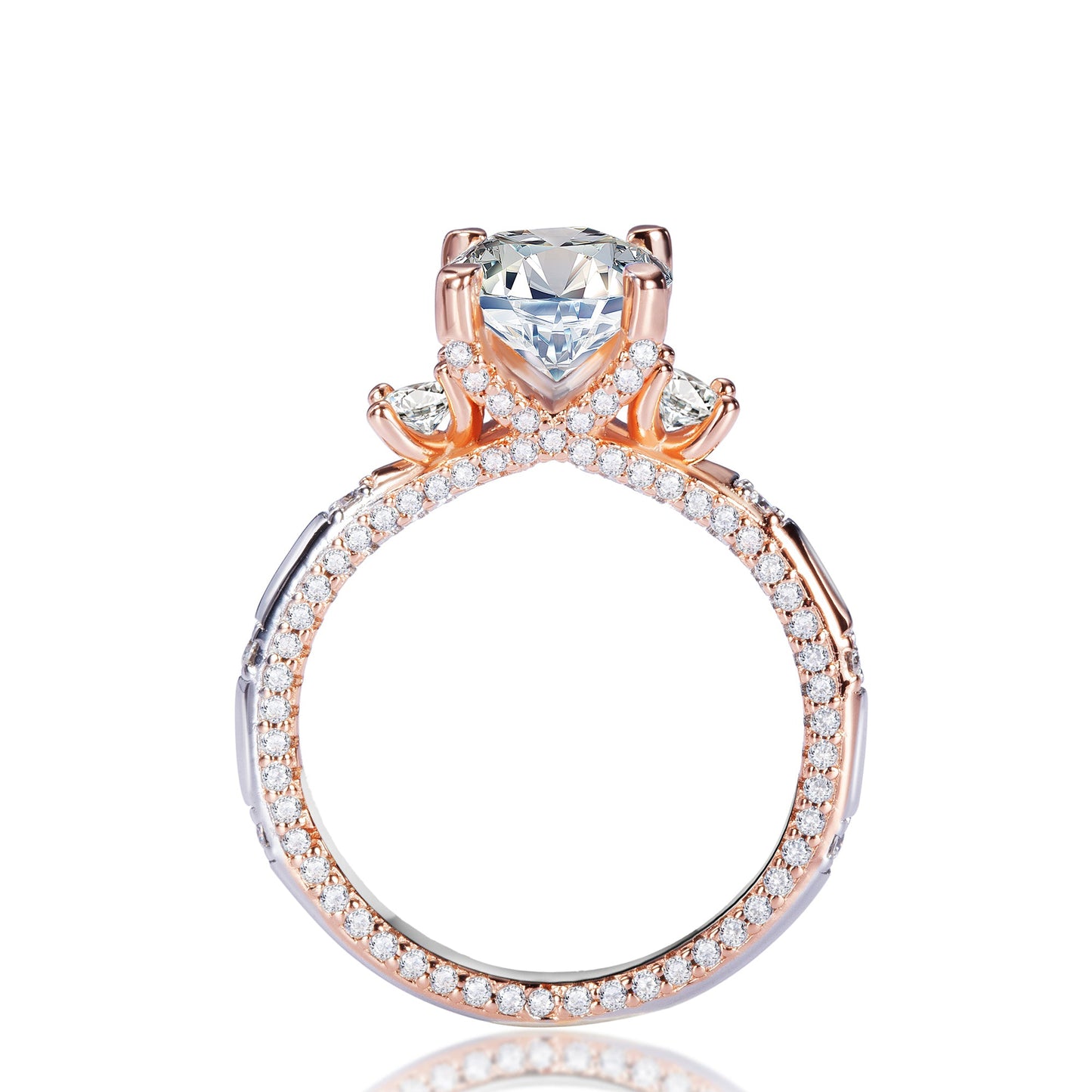 Timeless Elegance: 925 Sterling Silver Moissanite Ring with Rose Gold Accent