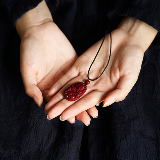 Hand-Carved Cinnabar Zodiac Cloud Pendants – Elegance and Spiritual Protection