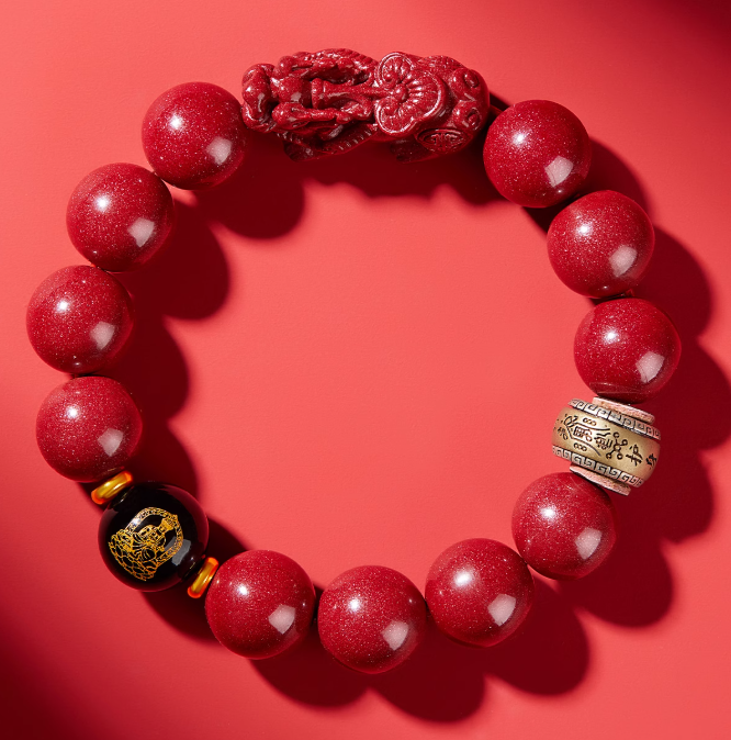 Handmade Cinnabar Bracelet with Pi Xiu Charm and Guardian Beads - Wealth, Protection, and Good Fortune Jewelry