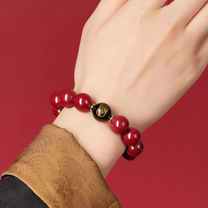 Handmade Cinnabar Bracelet with Pi Xiu Charm and Guardian Beads - Wealth, Protection, and Good Fortune Jewelry