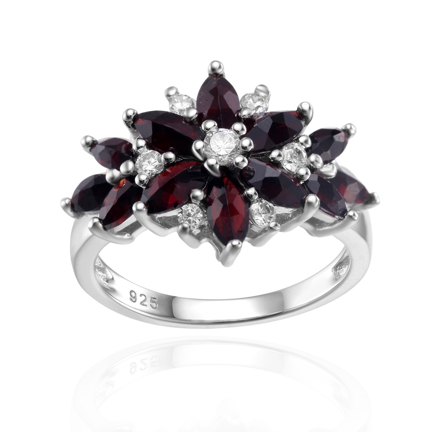 Elegant 925 Sterling Silver Natural Gemstone Cluster Ring – Tourmaline, Opal, and Garnet Masterpieces