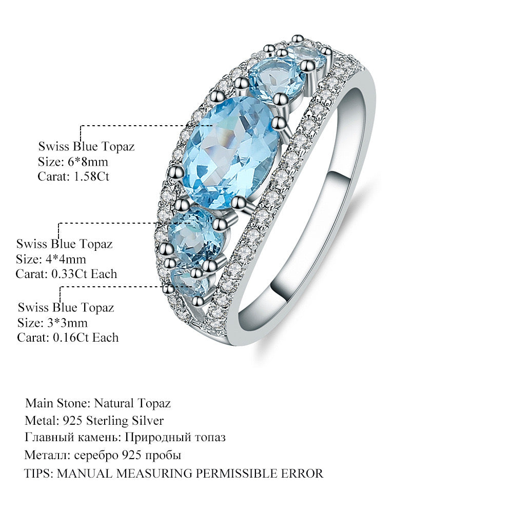 Timeless Elegance: 925 Sterling Silver Swiss Blue Topaz Ring