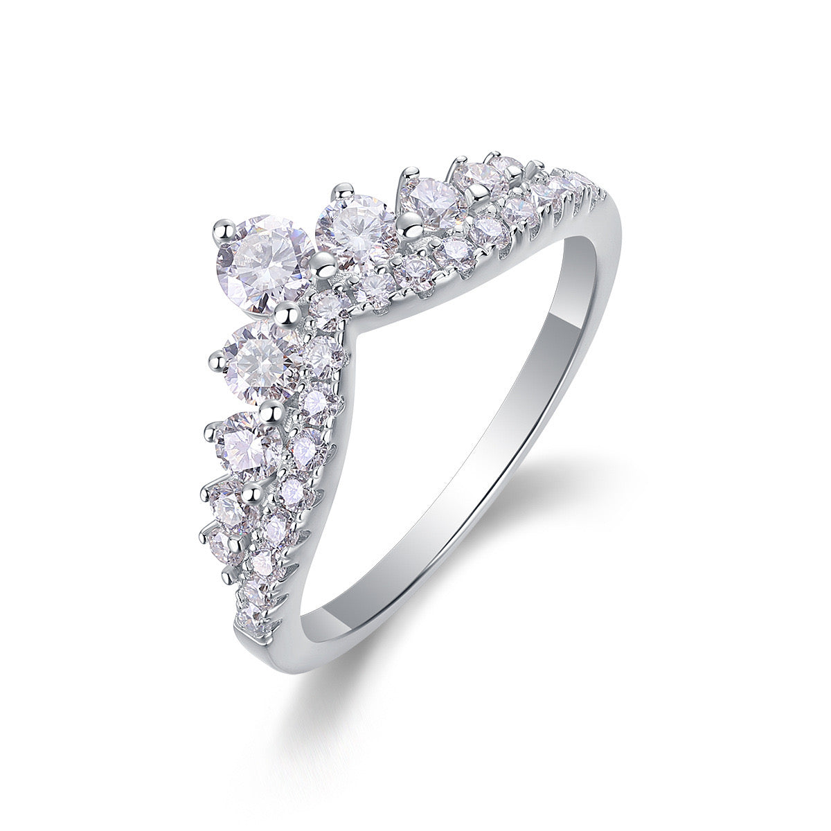 Graceful Elegance: Crown-Style 925 Sterling Silver Moissanite Ring