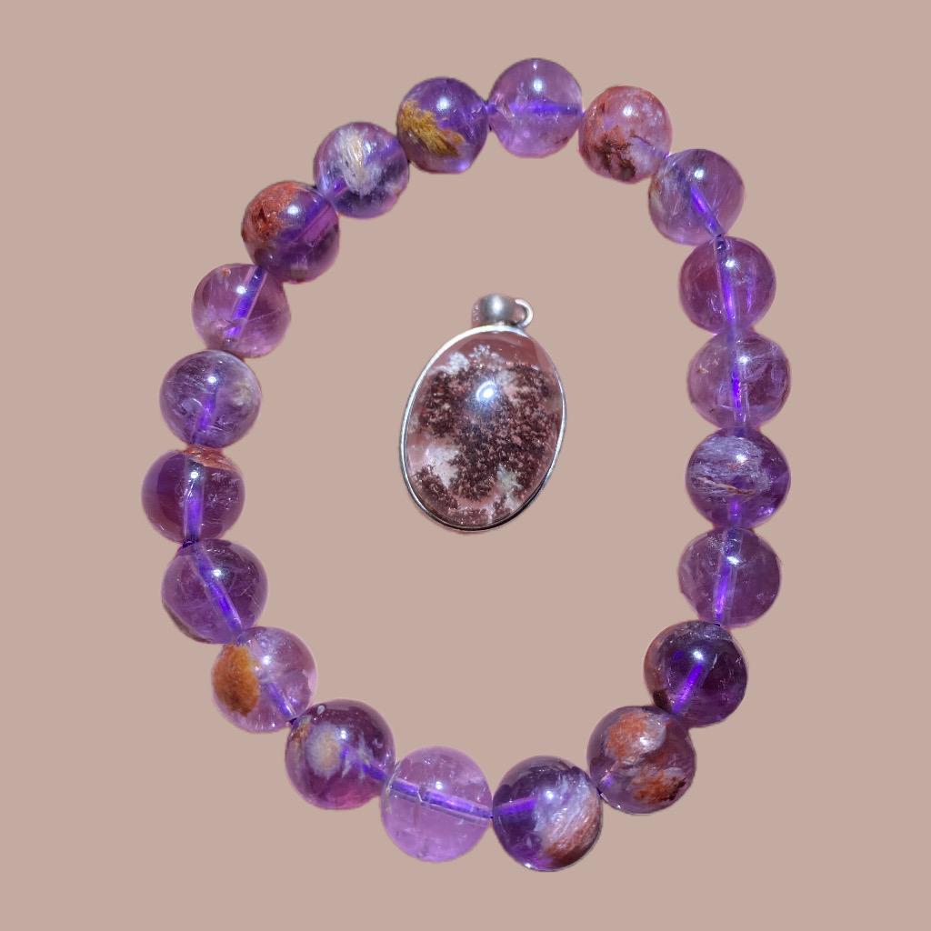 Purple Garden Quartz/ Amethyst Phantom Bracelet 9-10mm- Fashion & Gift