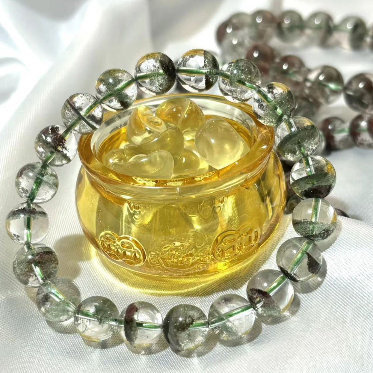 Dreamy Looking Garden Quartz Bracelet 7mm-12mm beaded bracelet for Prosperity Auspicious Daily