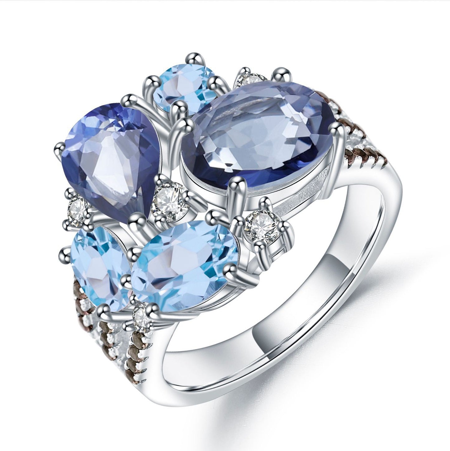 Designer! 925 sterling silver and natural gemstone luxury banquet luxury ring