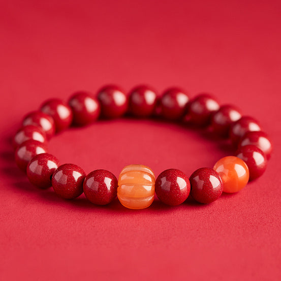 Cinnabar Bracelet with Pumpkin Jade and Lucky Beads – Good Fortune, Health, and Prosperity