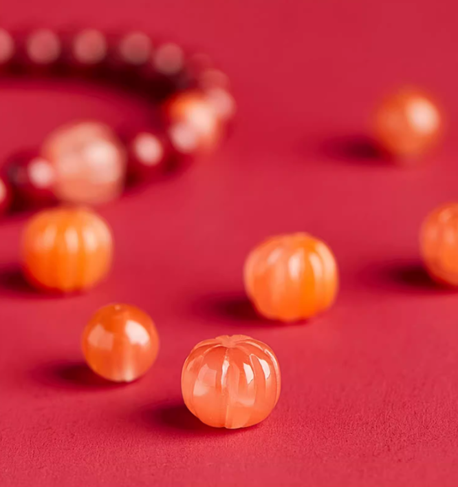 Cinnabar Bracelet with Pumpkin Jade and Lucky Beads – Good Fortune, Health, and Prosperity