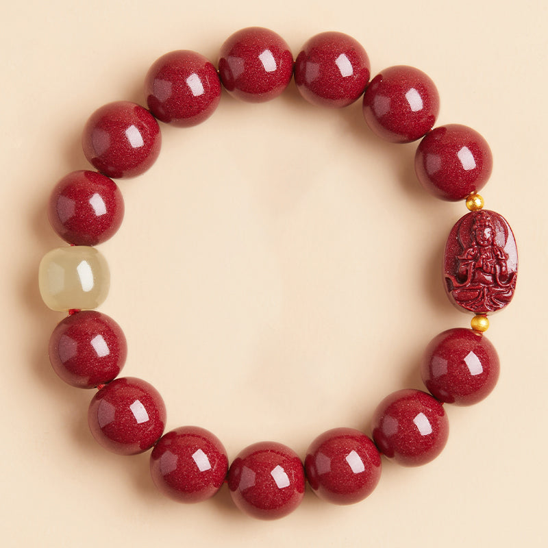 Authentic Handmade Cinnabar Bracelet with Buddha Charm & Jade - Protection, Fortune & Harmony Jewelry