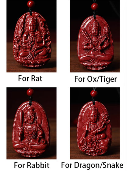 Pendentifs authentiques Bouddha gardien du zodiaque en cinabre – Élégance et protection spirituelles