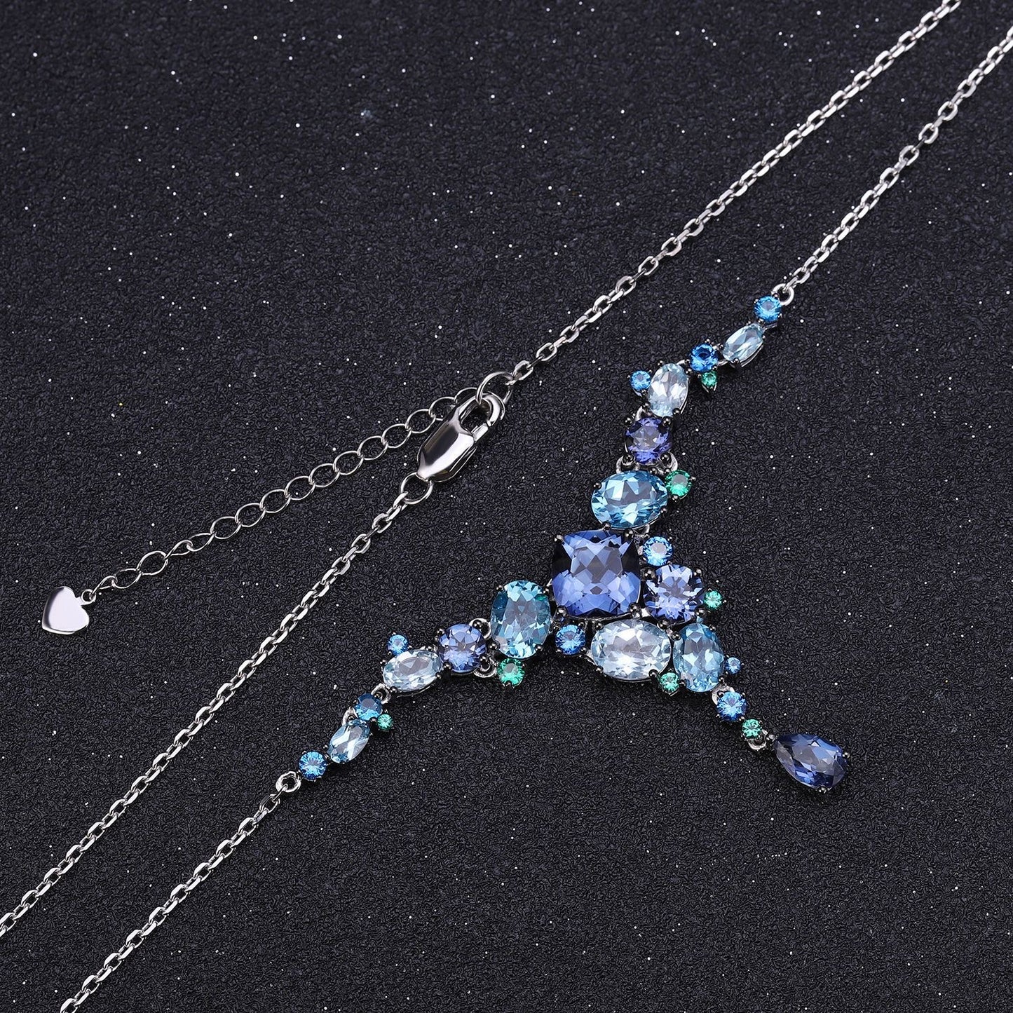 Designer! 925 sterling silver unique jewelry natural colored gemstones banquet luxury gemstone necklace