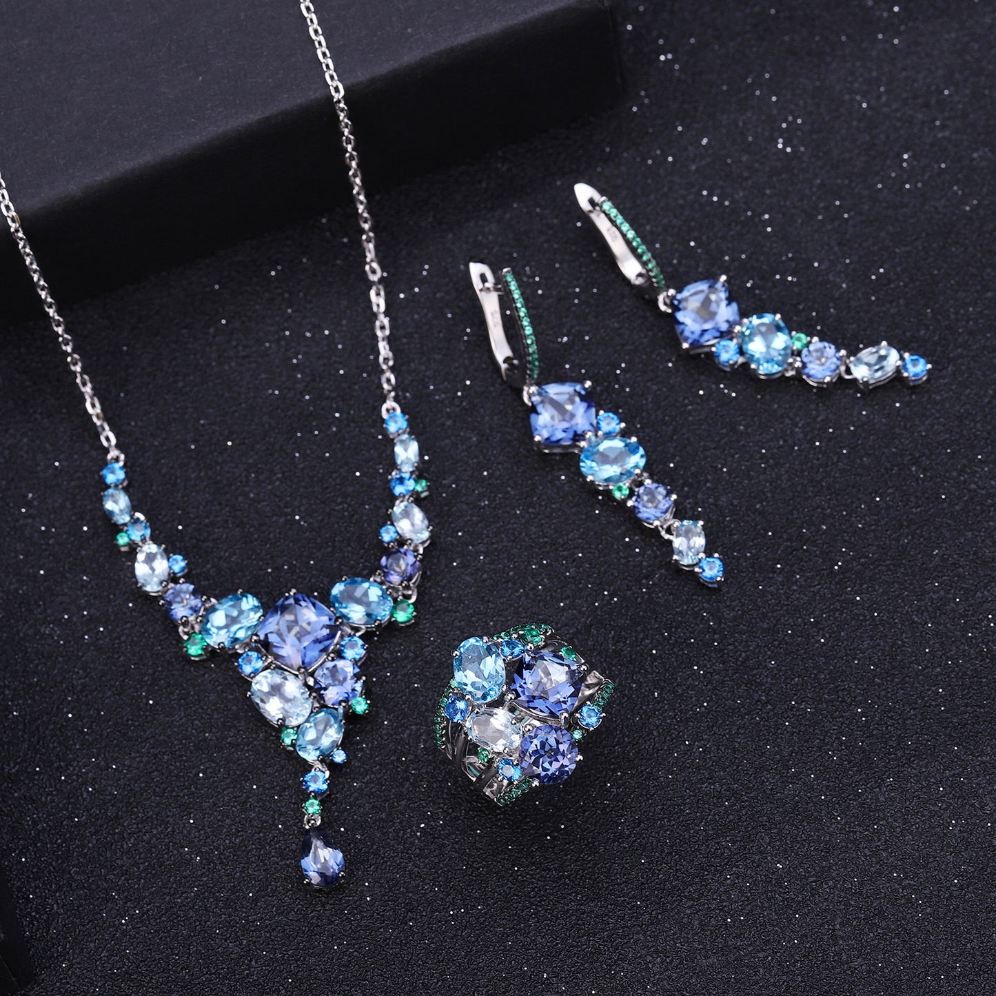 Designer! 925 sterling silver unique jewelry natural colored gemstones banquet luxury gemstone necklace