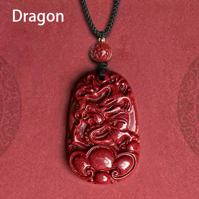 Hand-Carved Cinnabar Zodiac Cloud Pendants – Elegance and Spiritual Protection