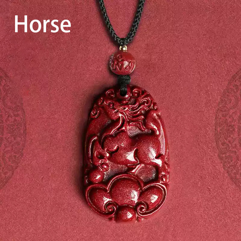 Hand-Carved Cinnabar Zodiac Cloud Pendants – Elegance and Spiritual Protection