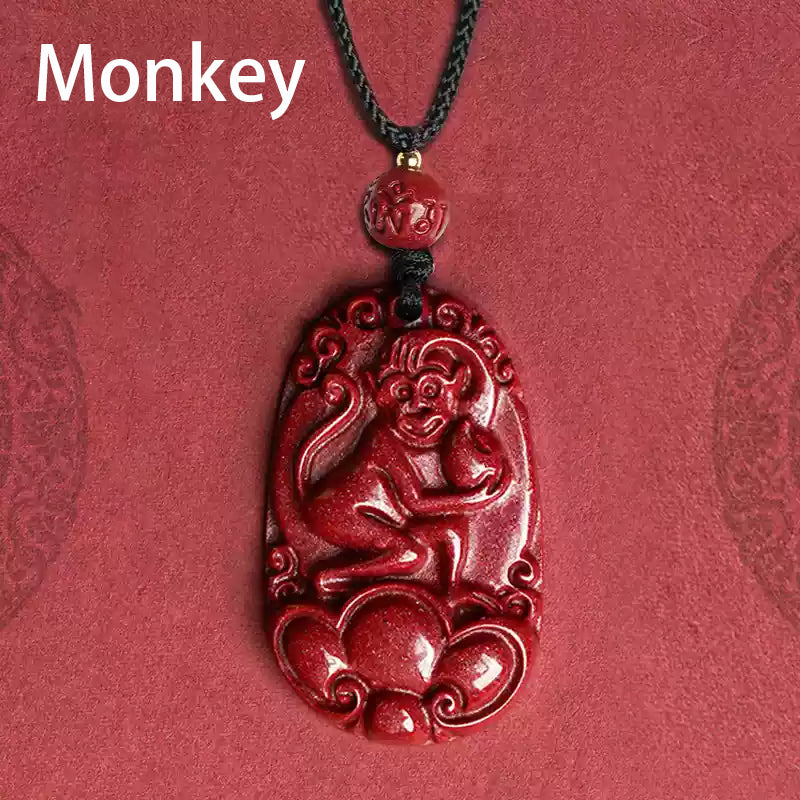 Hand-Carved Cinnabar Zodiac Cloud Pendants – Elegance and Spiritual Protection