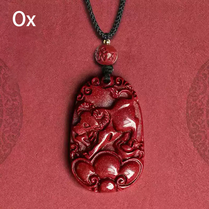 Hand-Carved Cinnabar Zodiac Cloud Pendants – Elegance and Spiritual Protection