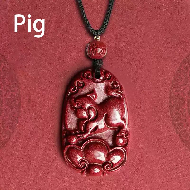 Hand-Carved Cinnabar Zodiac Cloud Pendants – Elegance and Spiritual Protection