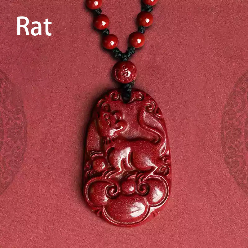 Hand-Carved Cinnabar Zodiac Cloud Pendants – Elegance and Spiritual Protection