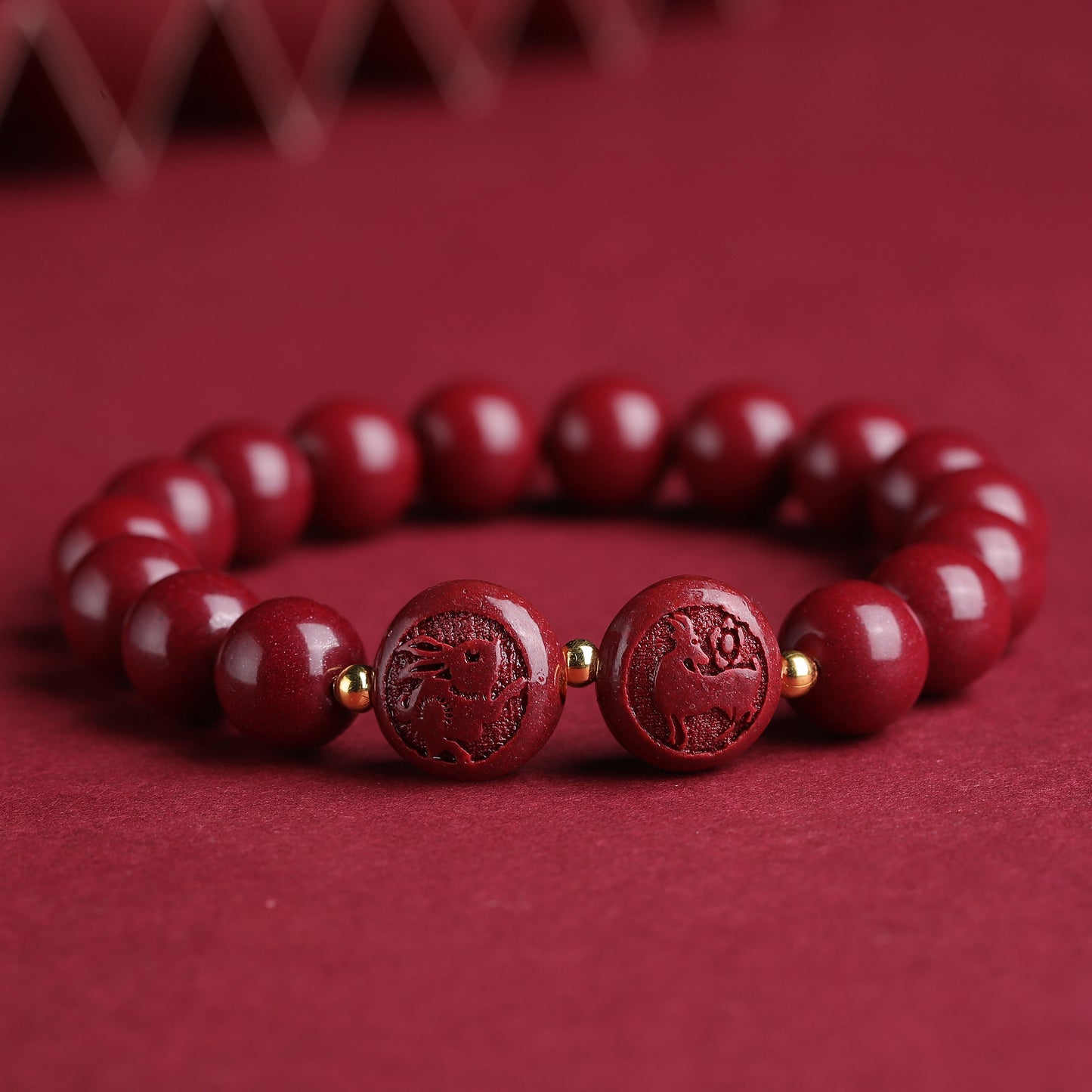 Red Cinnabar Bracelet with Zodiac Charms and Gold Beads – Luck & Protection