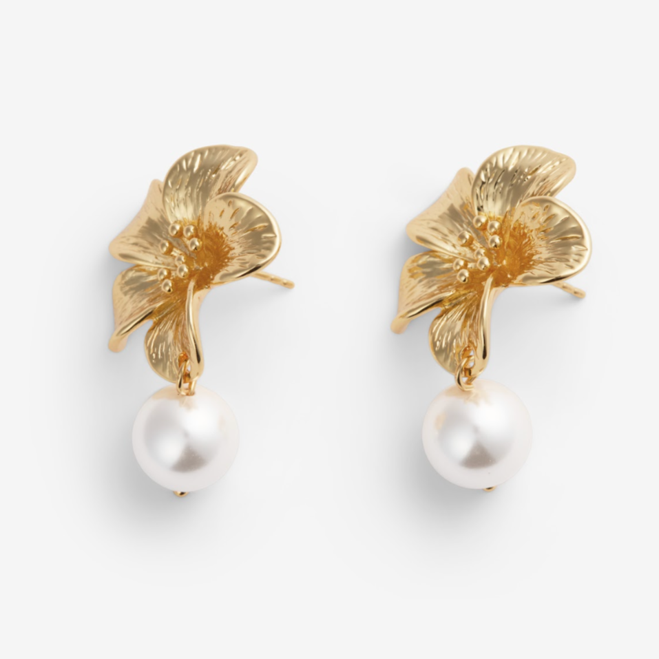 FLOWER PEARL EARRINGS Gold