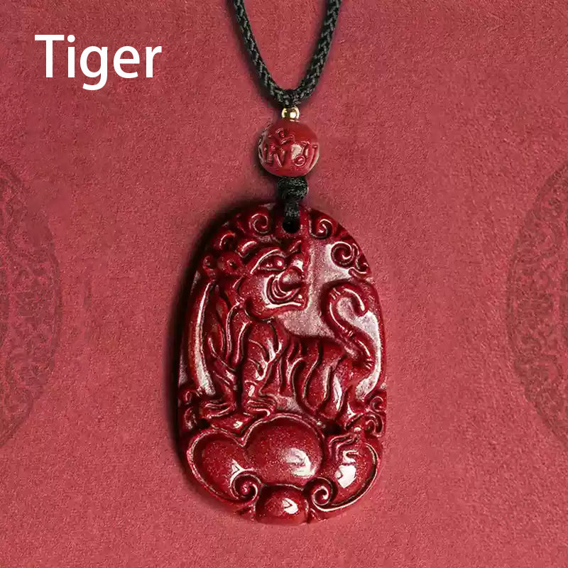 Hand-Carved Cinnabar Zodiac Cloud Pendants – Elegance and Spiritual Protection