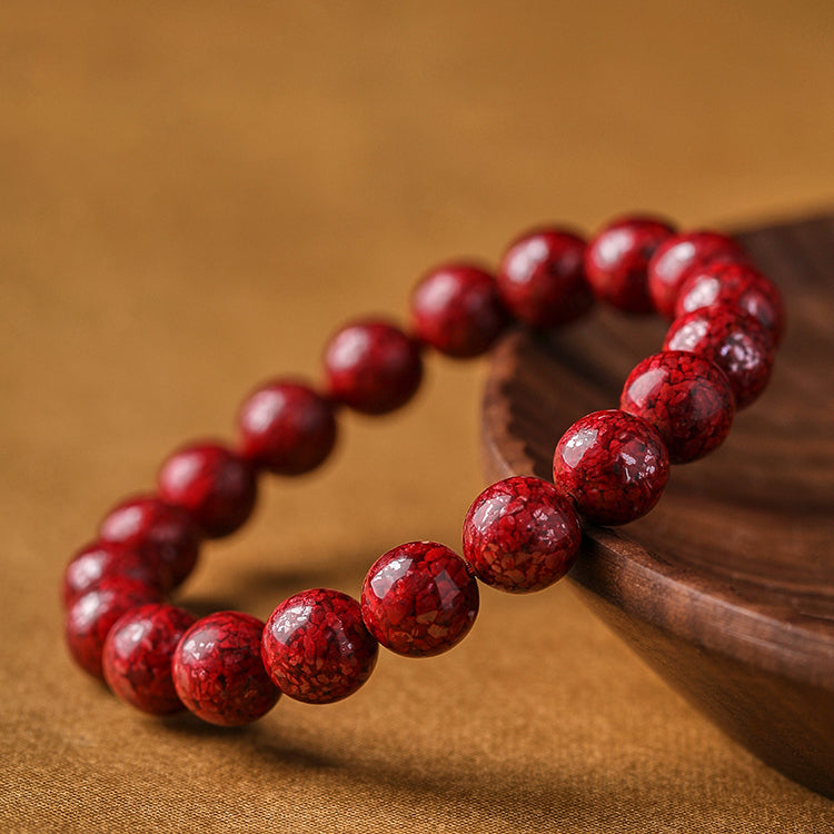 Cinnabar Crystal Bracelet with Enamel Lotus & Sunstone – Abundance, Harmony, and Positive Energy