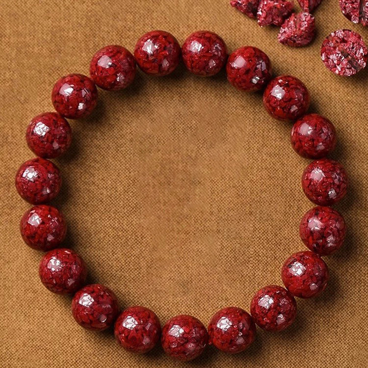 Cinnabar Crystal Bracelet with Enamel Lotus & Sunstone – Abundance, Harmony, and Positive Energy