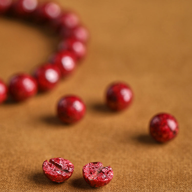 Cinnabar Crystal Bracelet with Enamel Lotus & Sunstone – Abundance, Harmony, and Positive Energy