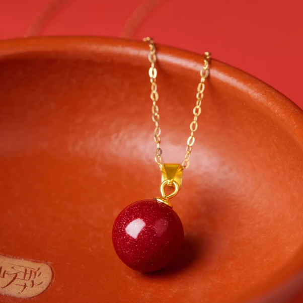 24K Gold Cinnabar Necklace - Snake Year Design, Peace & Elegance