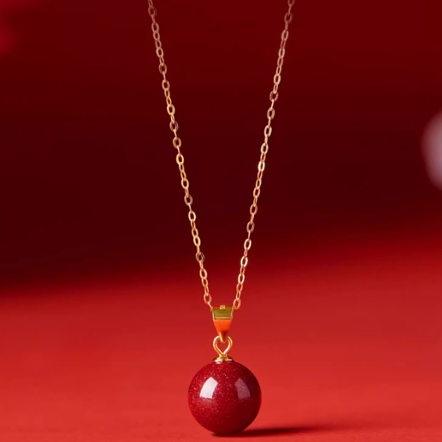 24K Gold Cinnabar Necklace - Snake Year Design, Peace & Elegance