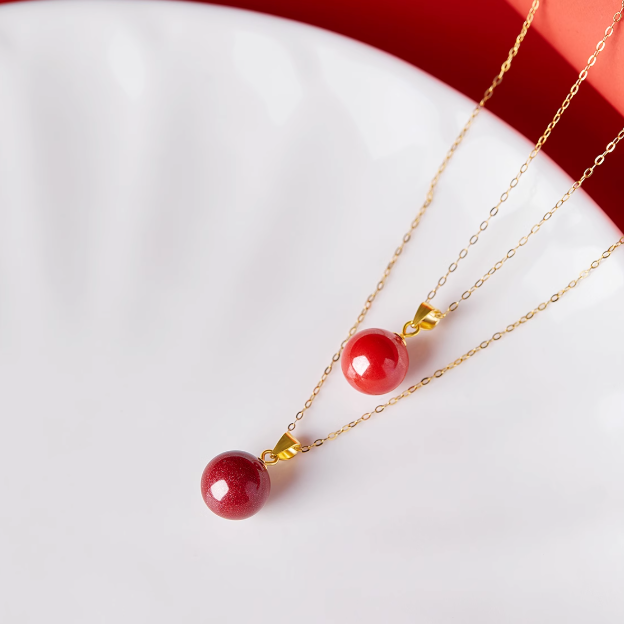 24K Gold Cinnabar Necklace - Snake Year Design, Peace & Elegance