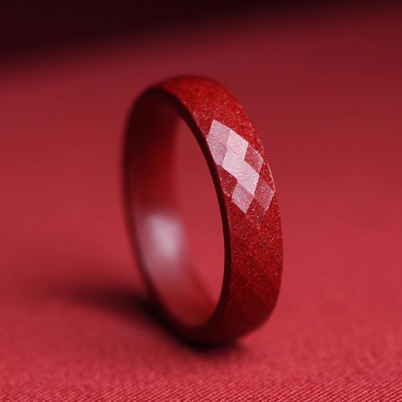 Faceted Cinnabar Ring – Elegant Design for Luck, Harmony, and Blessings