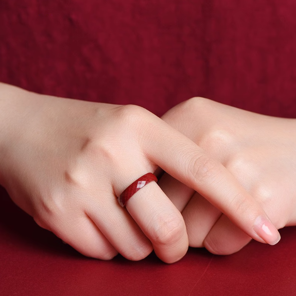 Faceted Cinnabar Ring – Elegant Design for Luck, Harmony, and Blessings