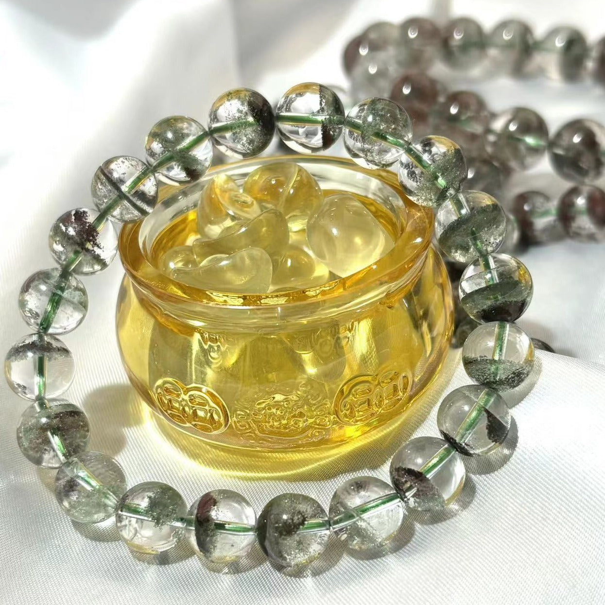 Dreamy Looking Garden Quartz Bracelet 7mm-12mm beaded bracelet for Prosperity Auspicious Daily