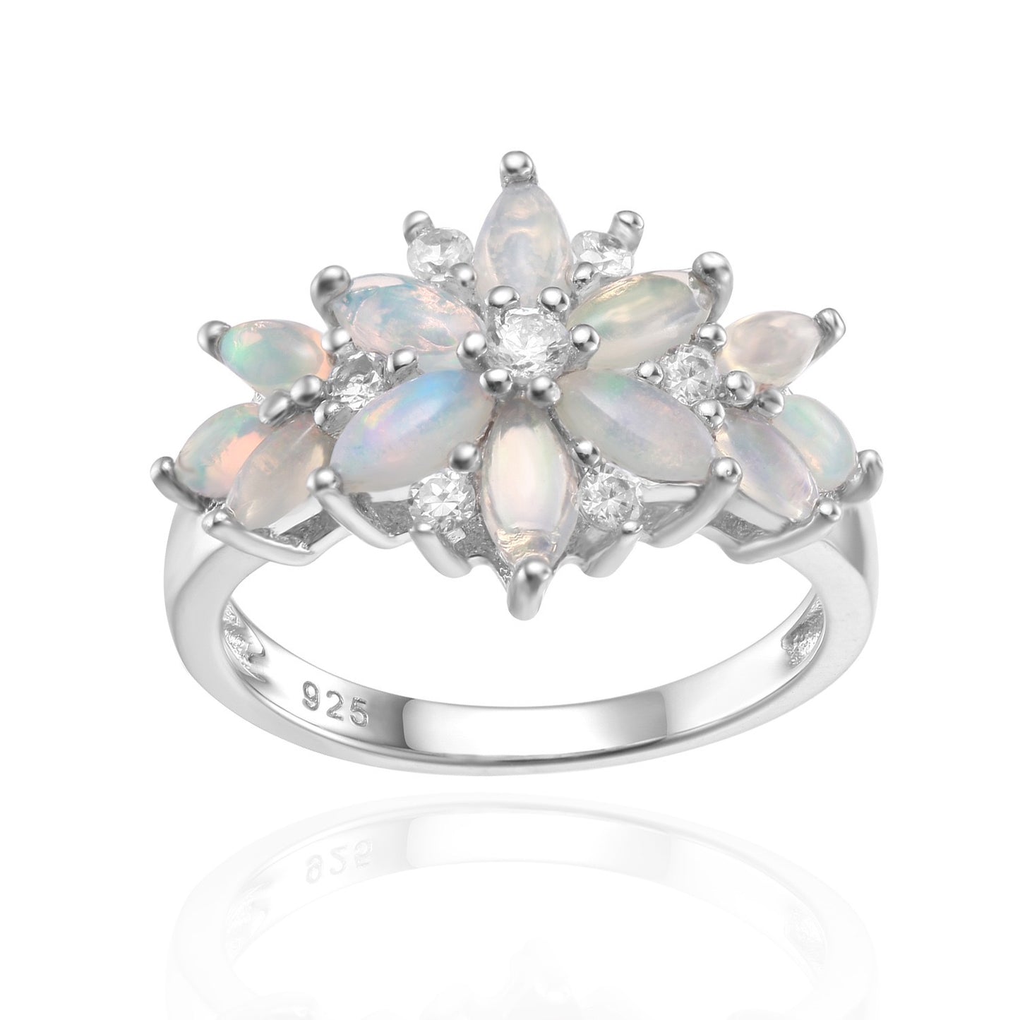 Elegant 925 Sterling Silver Natural Gemstone Cluster Ring – Tourmaline, Opal, and Garnet Masterpieces