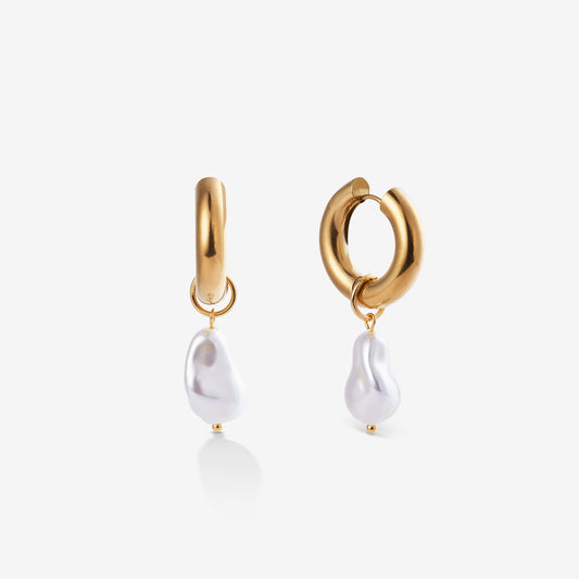 BOLD PEARL HOOPS EARRINGS