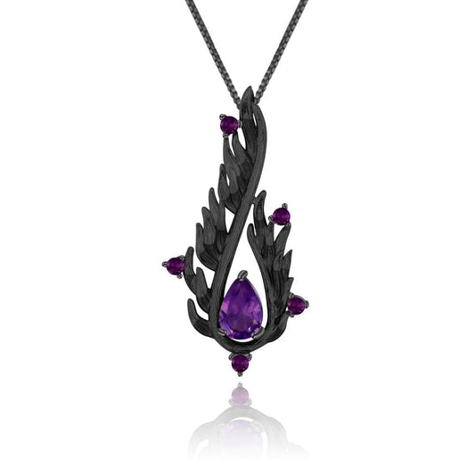 Designer! 925 silver natural amethyst dark style Italian craft necklace