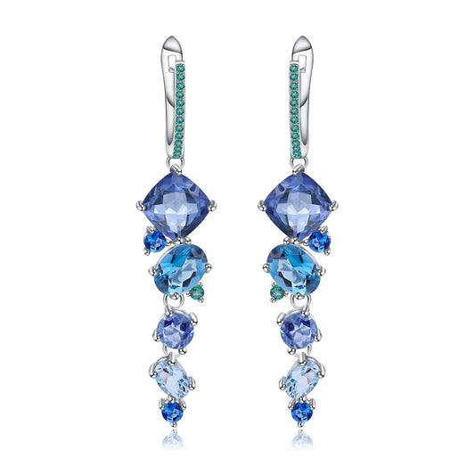 Designer! 925 Silver Natural Colored Gemstones Banquet Premium Luxury Gemstone Earrings