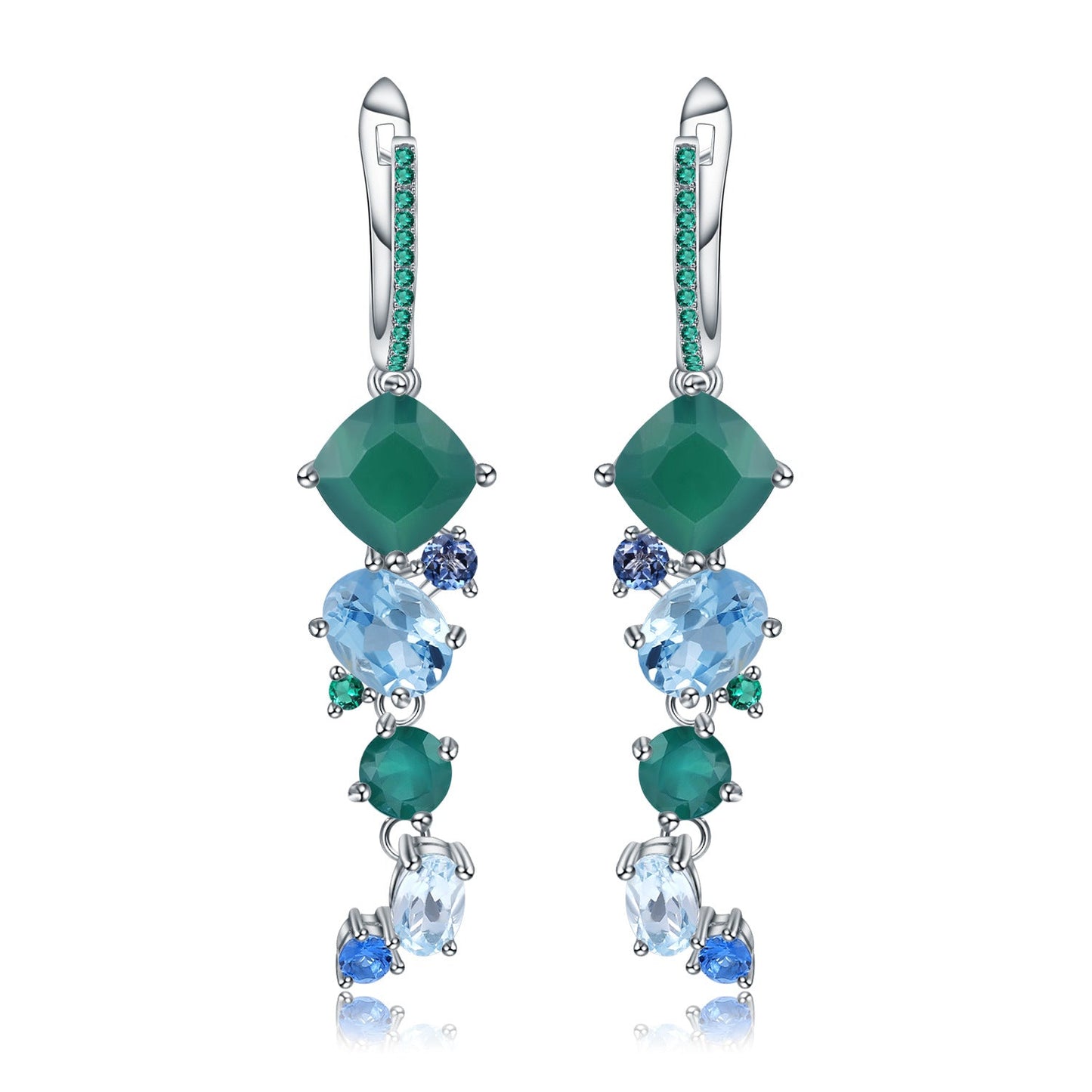 Designer! 925 Silver Natural Colored Gemstones Banquet Premium Luxury Gemstone Earrings