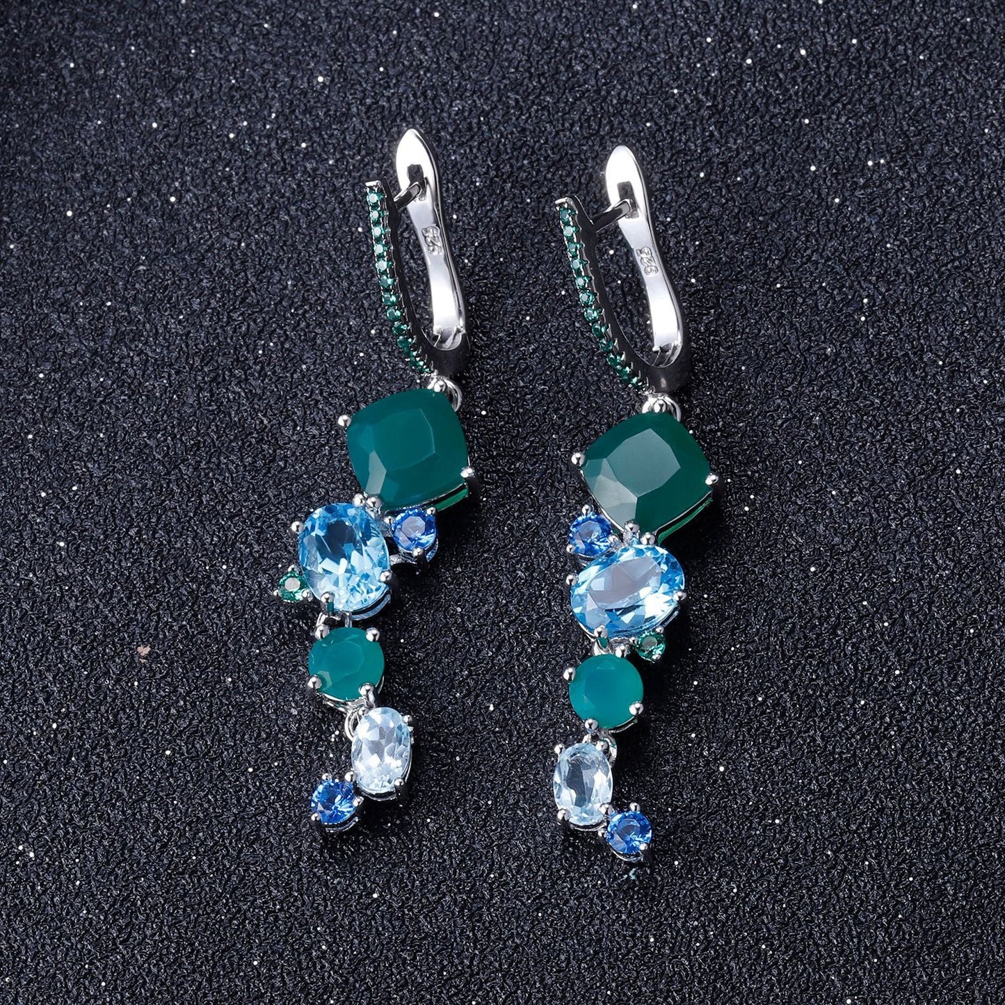 Designer! 925 Silver Natural Colored Gemstones Banquet Premium Luxury Gemstone Earrings