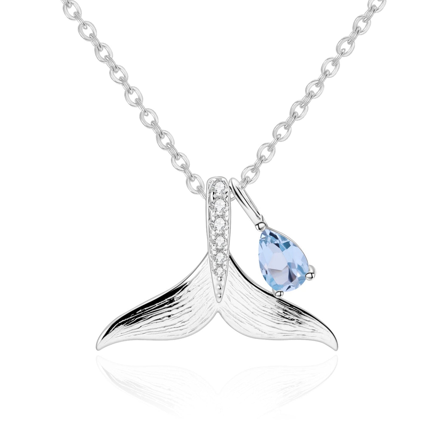 Designer! 925 sterling silver natural topaz gemstone whale tail necklace