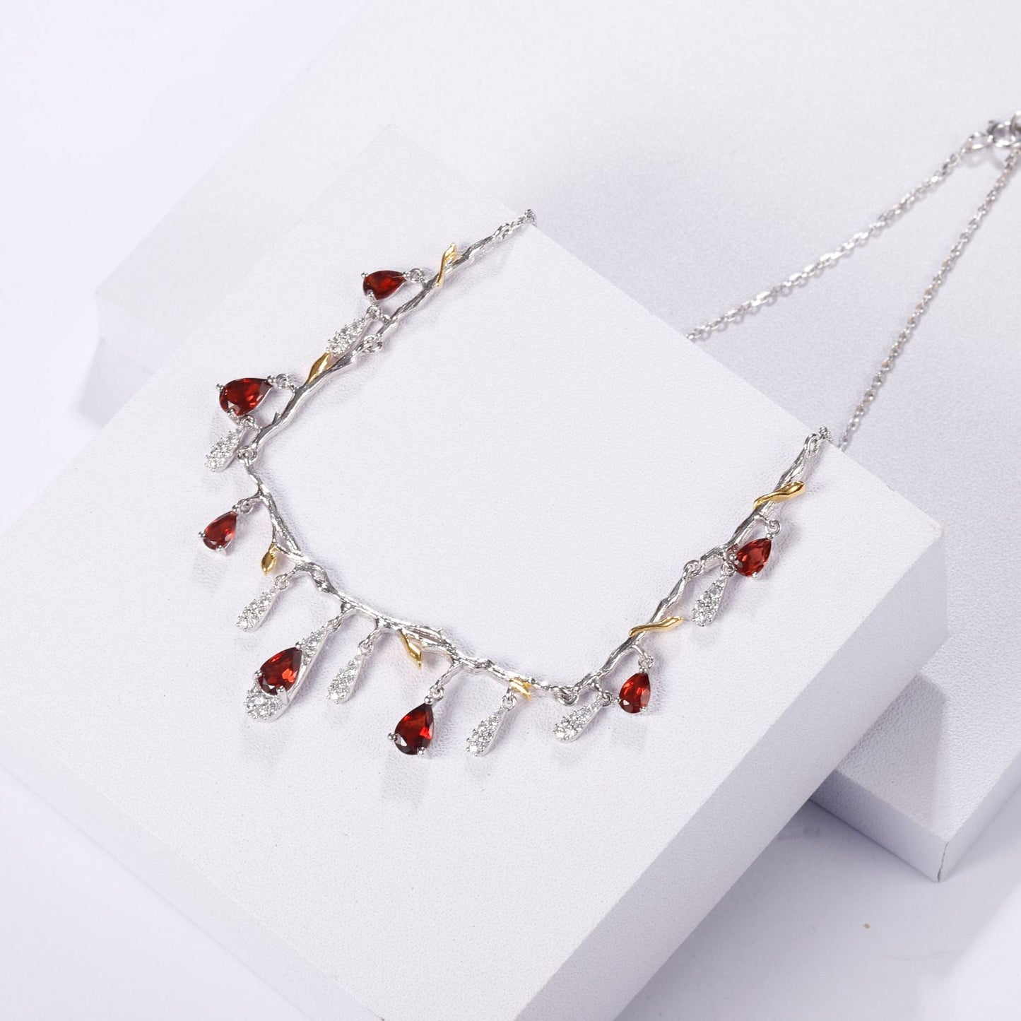 Designer! 925 Silver Natural Topaz Gemstone Flower Branch Design Necklace