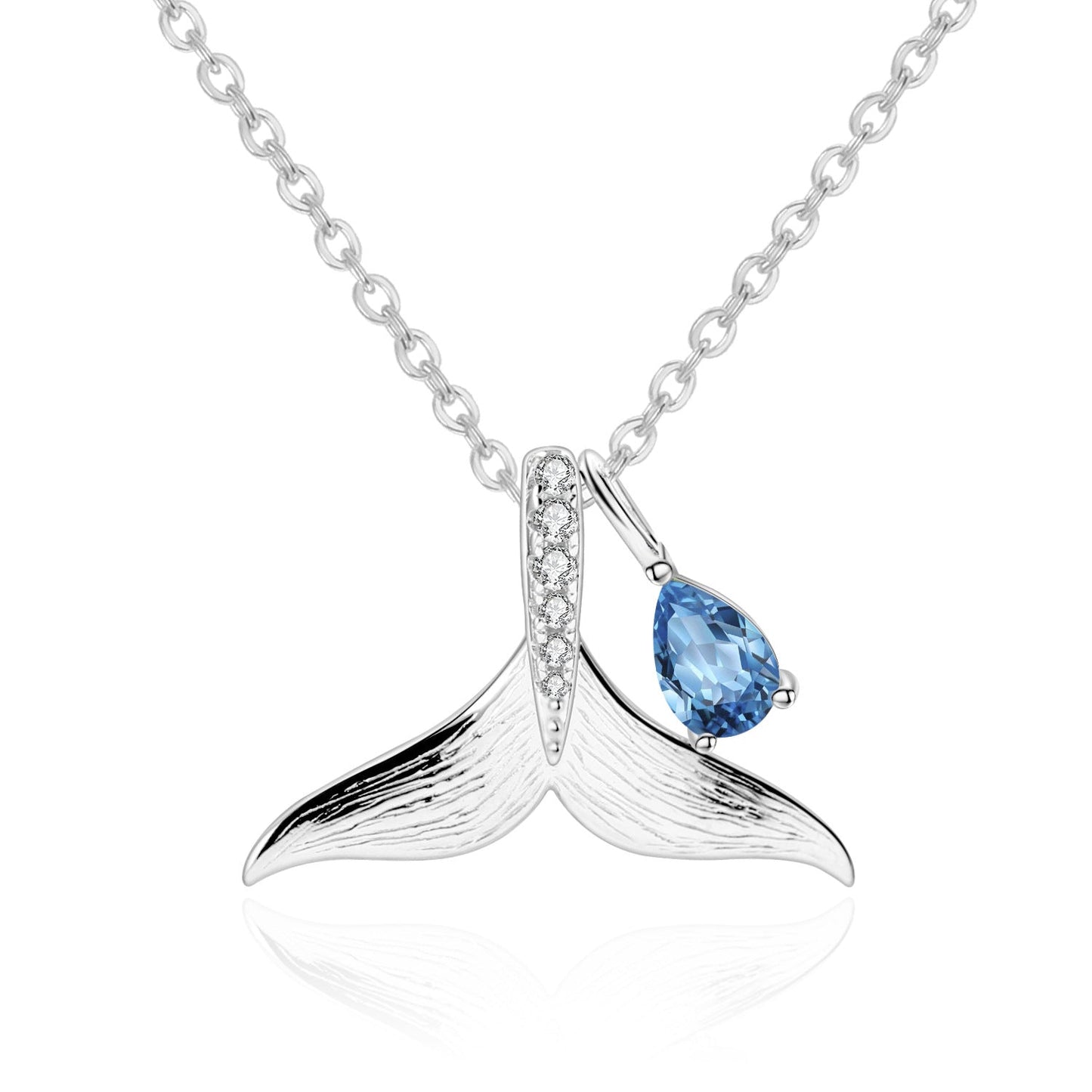 Designer! 925 sterling silver natural topaz gemstone whale tail necklace