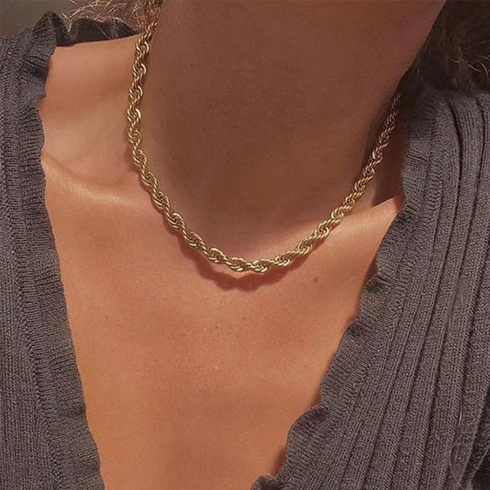 European and American style light luxury metal coarse twist chain necklace